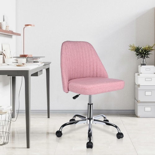 Mid Back Home Modern Office Chair, Adjustable Swivel Linen Fabric Armless Task Chair Desk Chair Computer Chair with Wheels
