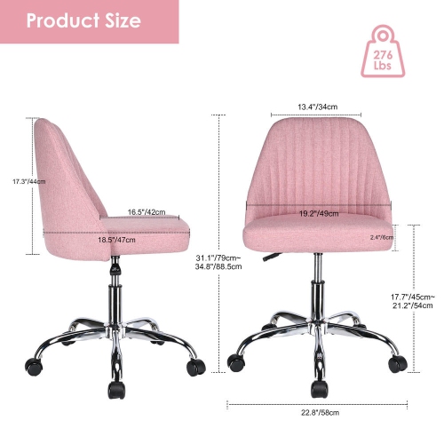 Mid Back Home Modern Office Chair, Adjustable Swivel Linen Fabric Armless Task Chair Desk Chair Computer Chair with Wheels