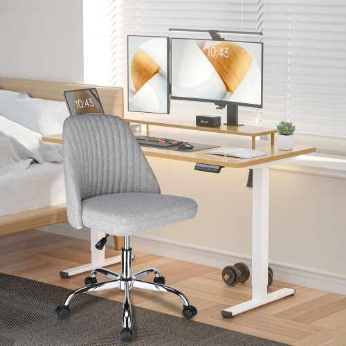 Home Office Modern Linen Fabric Armless Mid-Back Office Chair, Adjustable Swivel Task Chair Desk Chair Computer Chair with Wheels