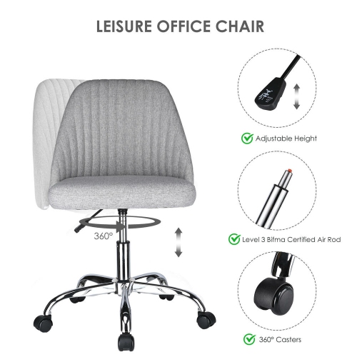 Home Office Modern Linen Fabric Armless Mid-Back Office Chair, Adjustable Swivel Task Chair Desk Chair Computer Chair with Wheels