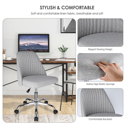 Home Office Modern Linen Fabric Armless Mid-Back Office Chair