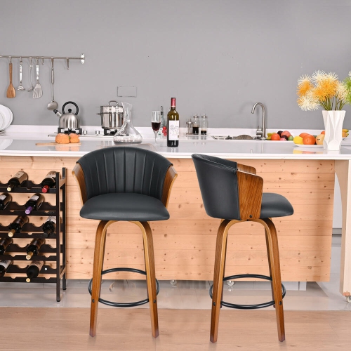 Set of 2 Bar Stools Height Wood Counter Stools with Mid-Backrest, Kitchen Barstools Pub Chair for Home Dining Island