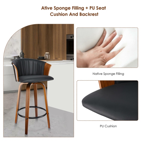 Set of 2 Bar Stools Height Wood Counter Stools with Mid-Backrest, Kitchen Barstools Pub Chair for Home Dining Island