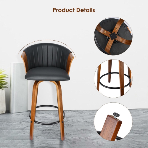 Set of 2 Bar Stools Height Wood Counter Stools with Mid-Backrest, Kitchen Barstools Pub Chair for Home Dining Island