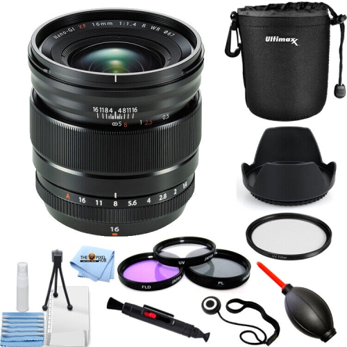 FUJIFILM  Xf 16MM F/1.4 R Wr Lens 16463670 + Lens Pouch + Filter Kit Bundle