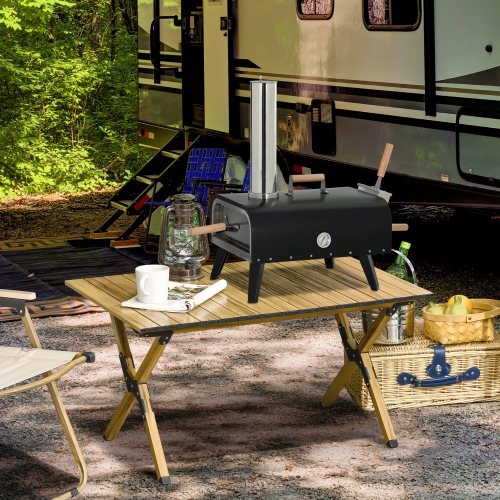 Outsunny Wood Fired Outdoor Pizza Oven, 12" Portable Wood Pellet Pizza Maker with Foldable Legs, Pizza Grill with Stone and Waterproof Cover, Shovel