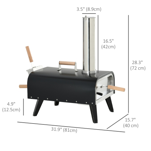 Outsunny Wood Fired Outdoor Pizza Oven, 12" Portable Wood Pellet Pizza Maker with Foldable Legs, Pizza Grill with Stone and Waterproof Cover, Shovel