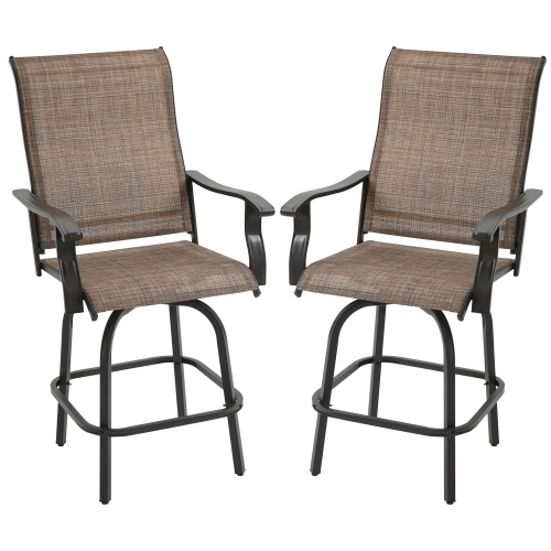 Image 1 of 9.. Outsunny Outdoor Swivel Bar Stools Set of 2, 2 Piece Bar Height Patio Chairs with High Back, Curved Armrests and Steel Frame for Balcony, Poolside,