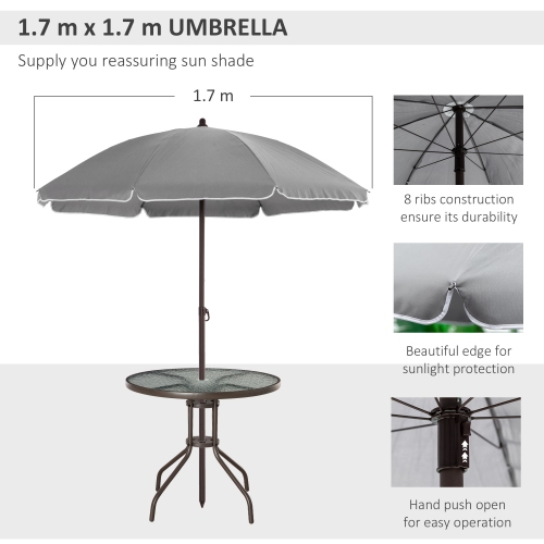 Outsunny 6 Pieces Patio Dining Set with Umbrella, Outdoor Furniture Set with Round Table and 4 Folding Chairs for Garden, Lawn, Deck, Grey