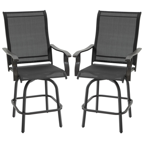 Image 1 of 9.. Outsunny Outdoor Swivel Bar Stools Set of 2, 2 Piece Bar Height Patio Chairs with High Back, Curved Armrests and Steel Frame for Balcony, Poolside,