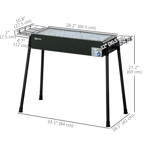 Outsunny Portable Outdoor Charcoal BBQ Grill with Side Seasoning Baskets, Hooks, and Barbecue Nets for Outdoor, Garden, Cooking, Picnic, Camping,