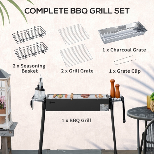 Outsunny Portable Outdoor Charcoal BBQ Grill with Side Seasoning Baskets, Hooks, and Barbecue Nets for Outdoor, Garden, Cooking, Picnic, Camping,