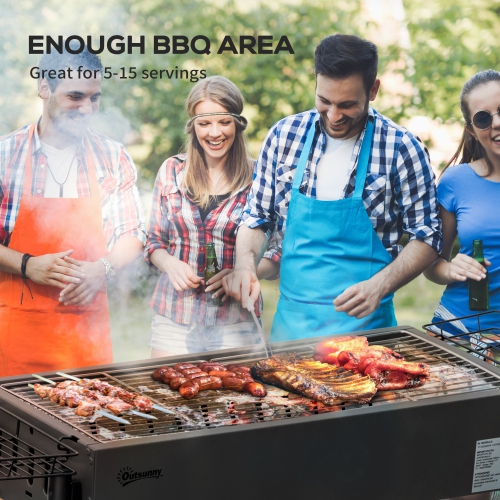 Outsunny Portable Outdoor Charcoal BBQ Grill with Side Seasoning Baskets, Hooks, and Barbecue Nets for Outdoor, Garden, Cooking, Picnic, Camping,
