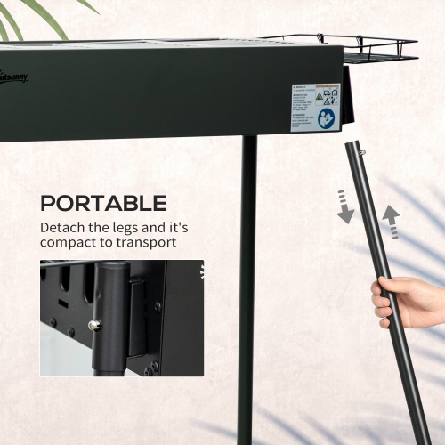 Outsunny Portable Outdoor Charcoal BBQ Grill with Side Seasoning Baskets, Hooks, and Barbecue Nets for Outdoor, Garden, Cooking, Picnic, Camping,