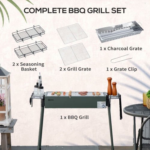 Outsunny Portable Outdoor Charcoal BBQ Grill with Side Seasoning Baskets, Hooks, and Barbecue Nets for Outdoor, Garden, Cooking, Picnic, Camping,