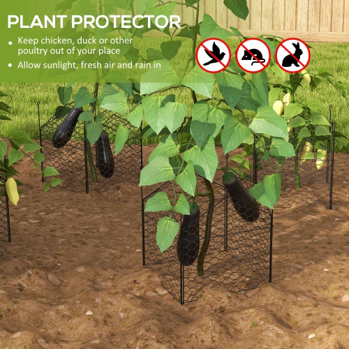 Outsunny Garden Chicken Wire Cloche, 12" x 14" Plant Protector from Animals, 4 Pack Metal Crop Cage to Keep Animals Out, Black