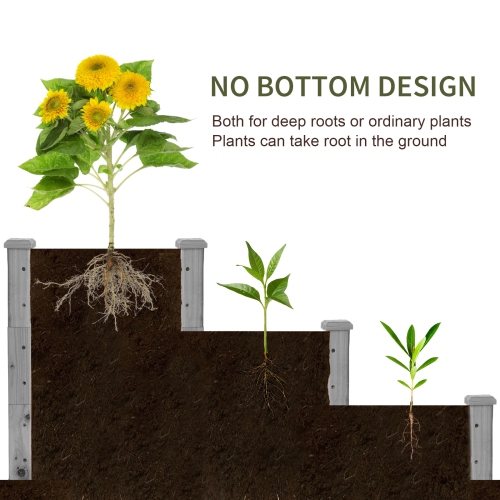 Outsunny 49" x 49" x 22" 3-Tier Raised Garden Bed Wooden Planter Kit Elevated Plant Box Stand for Yard, Patio, Grey