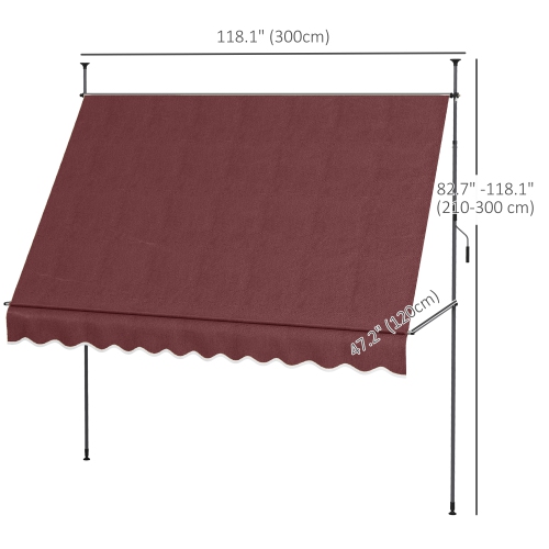 Outsunny 10' x 4' Manual Retractable Awning, Non-Screw Freestanding Patio Sun Shade Shelter with Support Stand and UV-resistant fabric for Window,