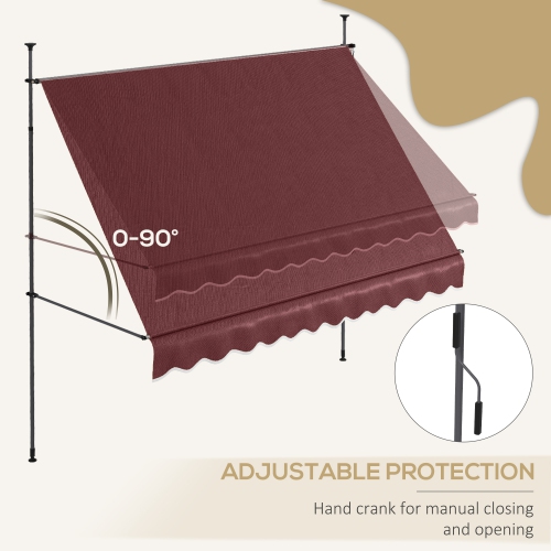 Outsunny 10' x 4' Manual Retractable Awning, Non-Screw Freestanding Patio Sun Shade Shelter with Support Stand and UV-resistant fabric for Window,