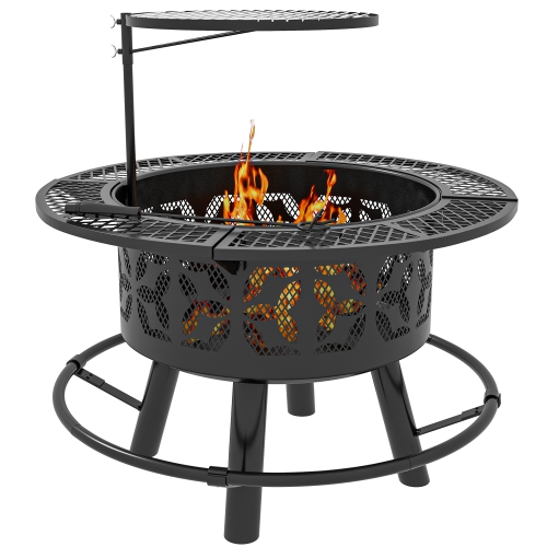 Outsunny 2-in-1 Fire Pit, Charcoal BBQ Grill, 33