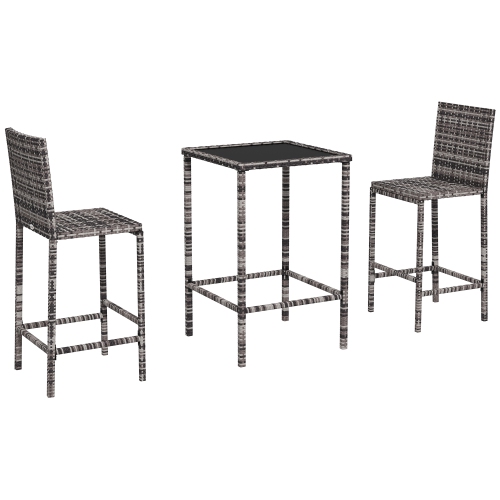 Outsunny 3 Piece Patio Bar Set Wicker Rattan Garden Deck Bistro Set Barstool and Table Outdoor Furniture for Patios Backyards Balcony Gardens Poolsid