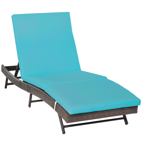 Outsunny Wicker Patio Lounger, Outdoor S Shape Recliners Lounge Chair w/ 5-Level Adjustable Backrest, Soft Padded Cushion for Outdoor Use, Turquoise