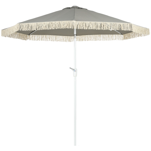 Outsunny 8.7 x 8.7 ft Patio Umbrella with Tilt, Vent, Outdoor Market Table Umbrella Parasol with Fringed Ruffles and Crank, Light Grey
