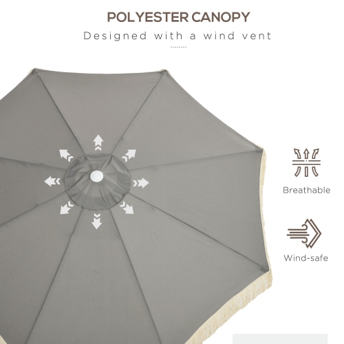 Outsunny 8.7 x 8.7 ft Patio Umbrella with Tilt, Vent, Outdoor Market Table Umbrella Parasol with Fringed Ruffles and Crank, Light Grey