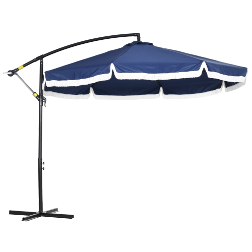 Outsunny 10FT Cantilever Patio Umbrella, Round Hanging Offset Umbrella with Crank, Cross Base, 8 Ribs, Air Vent and Tassel Edge, Outdoor Market Umbre