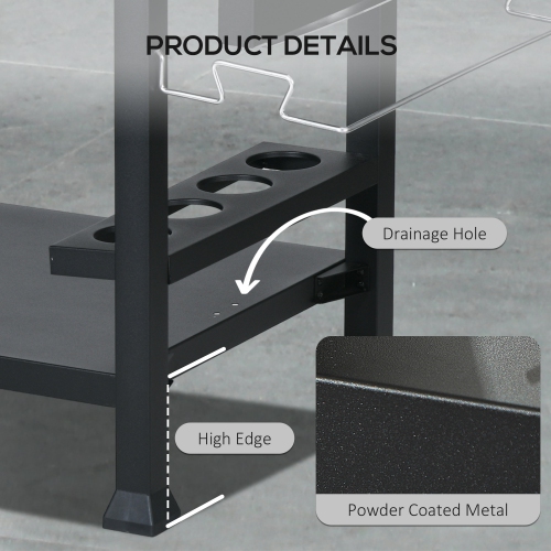 Outsunny 3-Shelf Outdoor Grill Cart with Foldable Side Table, 46.1" x 21.7" Multifunctional Pizza Oven Stand with Stainless Steel Tabletop, Movable