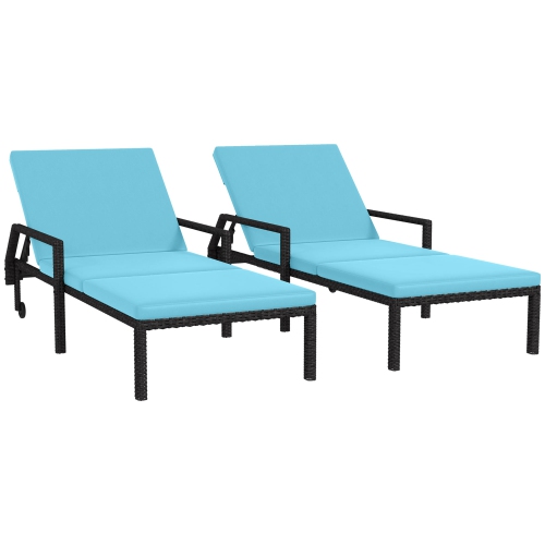 Chaise longue d'extérieur en osier Outsunny, 2 pièces, chaise longue en rotin, fauteuil de jardin inclinable avec dossier réglable à 5 niveaux et 2