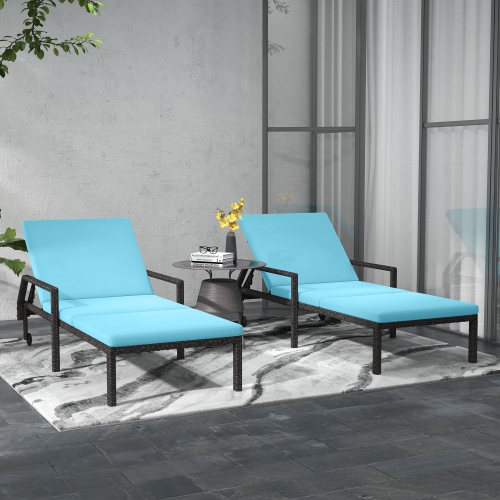 Chaise longue d'extérieur en osier Outsunny, 2 pièces, chaise longue en rotin, fauteuil de jardin inclinable avec dossier réglable à 5 niveaux et 2