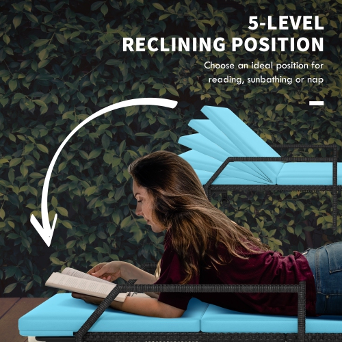 Chaise longue d'extérieur en osier Outsunny, 2 pièces, chaise longue en rotin, fauteuil de jardin inclinable avec dossier réglable à 5 niveaux et 2