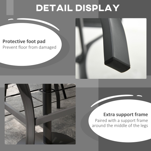 Outsunny Outdoor Dining Table for Four, Patio Table with Parasol Hole, Square Garden Table with Slatted Metal Plate Top for Backyard, Poolside, Dark