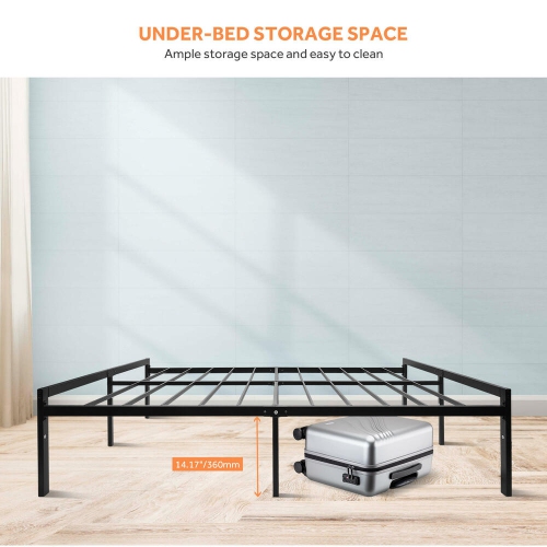 Queen Size Bed Frame with 14.25" Storage Space, Heavy Duty Metal Platform Bed Frame, No Box Spring Needed and Noise Free