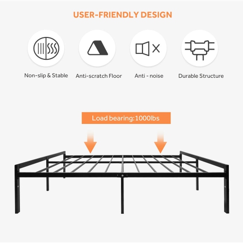Queen Size Bed Frame with 14.25" Storage Space, Heavy Duty Metal Platform Bed Frame, No Box Spring Needed and Noise Free