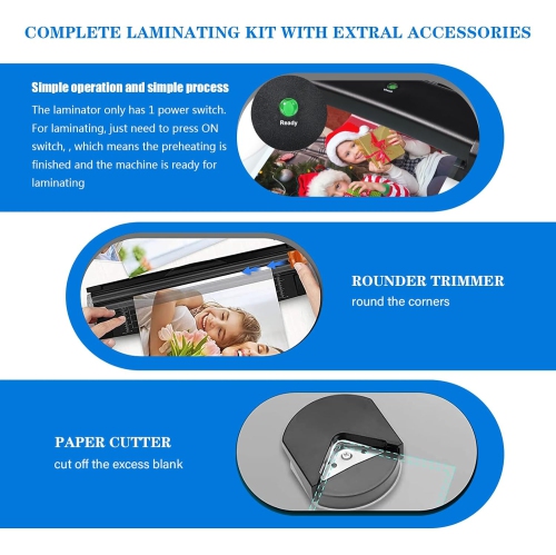 Queceuy 9-inch Thermal Laminator with Laminating Sheets 10pcs, with Paper Cutter and Corner Rounder,with 2-Min Faster Preheat