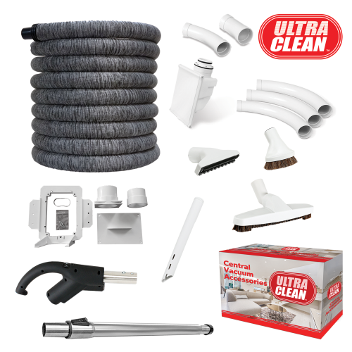 SmartSock Retractable Hose Central Vacuum System with Hose Cover - Accessories and Installation Materials are Included