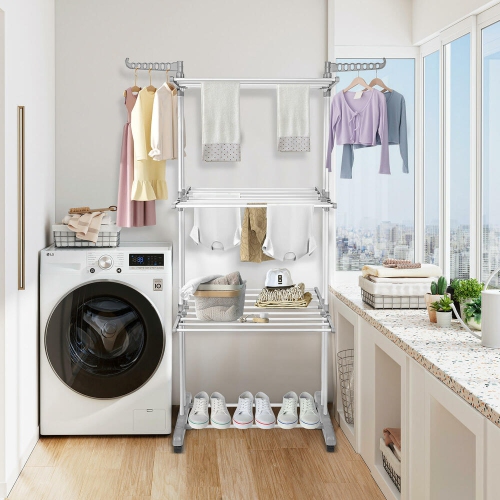 Foldable 3-Tier Clothes Drying Rack with 4 Casters, Laundry Drying Rack Organizer for Clothes Shoes