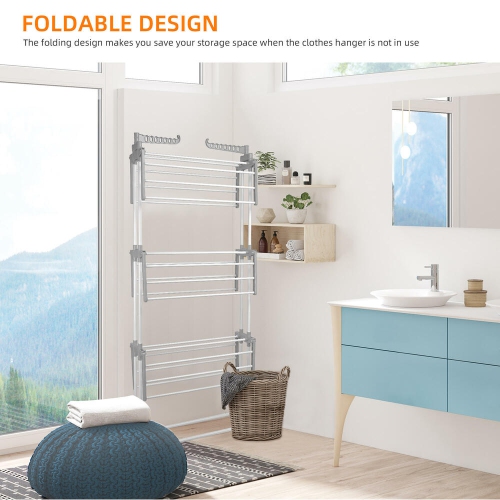 Foldable 3-Tier Clothes Drying Rack with 4 Casters, Laundry Drying Rack Organizer for Clothes Shoes