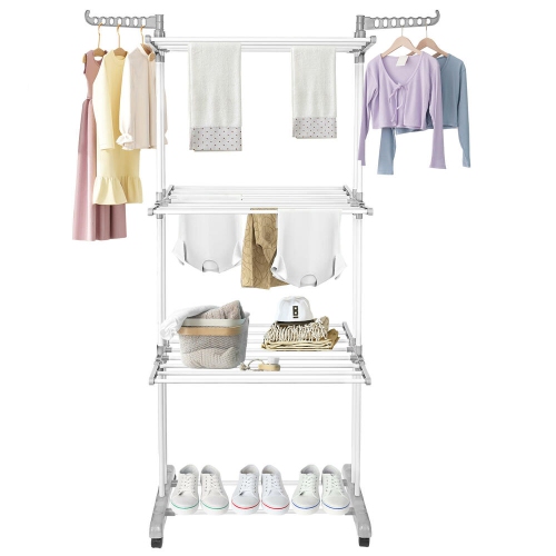 Foldable 3-Tier Clothes Drying Rack with 4 Casters, Laundry Drying Rack Organizer for Clothes Shoes