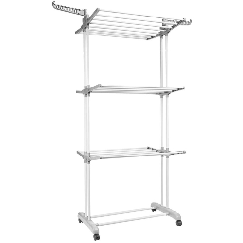 Foldable 3-Tier Clothes Drying Rack with 4 Casters, Laundry Drying Rack Organizer for Clothes Shoes