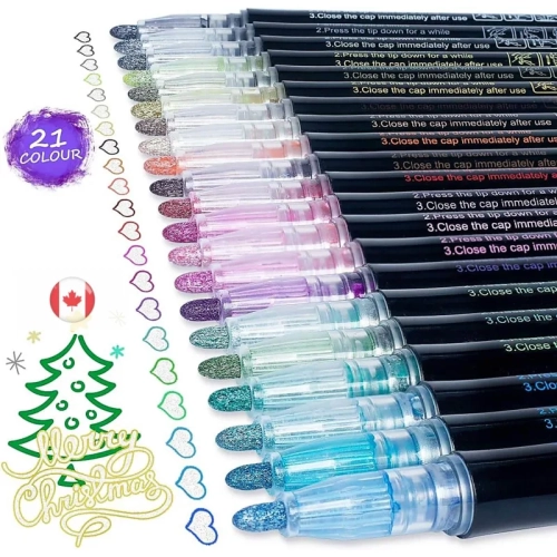 AKARUED  21 Glitter Outline Markers: Metallic, Double Line, Shimmer (Art, Kids, Adults) In Multicolor