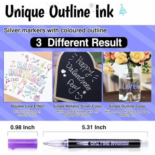21 Glitter Outline Markers: Metallic, Double Line, Shimmer