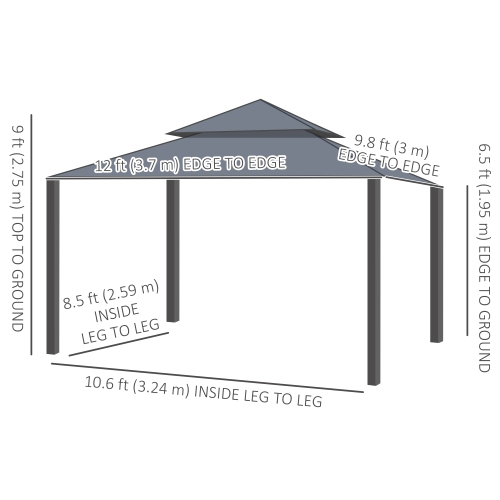 Outsunny 10' x 12' Patio Gazebo, Double Roof Outdoor Gazebo Canopy Shelter with Netting and Curtains, Solid Metal Frame for Garden, Lawn and