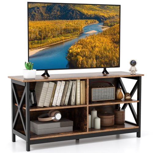 GYMAX  Tv Stand for Tvs Up to 55" Entertainment Center W/ Storage Shelves Rustic In Brown