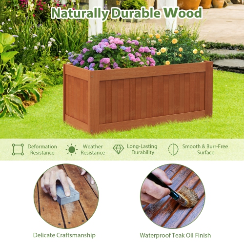 Gymax Wood Outdoor Planter Box w/ Seat 2-in-1 Wooden Raised Garden Bed & Bench