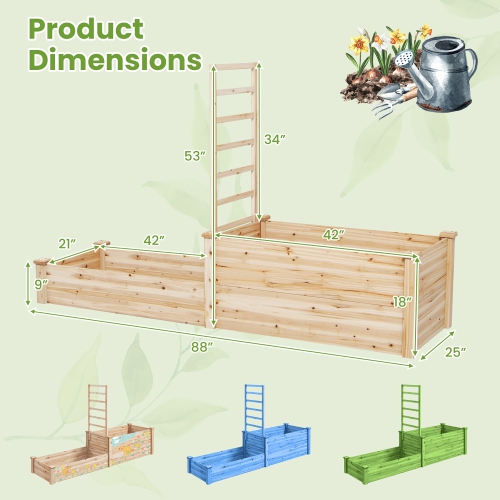 Gymax Raised Garden Bed w/ 2 Planter Boxes & Trellis Outdoor Wooden Planter Box Kit for Sapling