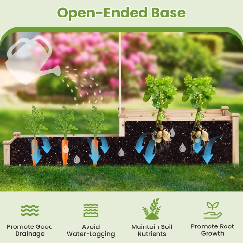 Gymax Raised Garden Bed w/ 2 Planter Boxes & Trellis Outdoor Wooden Planter Box Kit for Sapling