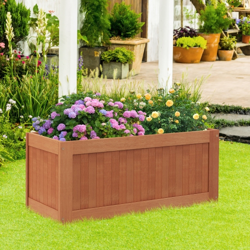 Gymax 2PCS Wood Outdoor Planter Box w/ Seat 2-in-1 Wooden Raised Garden Bed & Bench